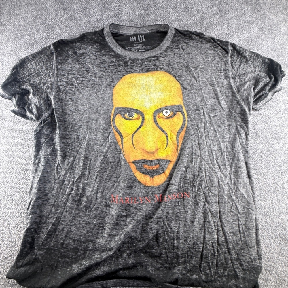 Marilyn Manson Graphic Band T-Shirt Grey Burnout Acid Wash Mens 2XL 0791